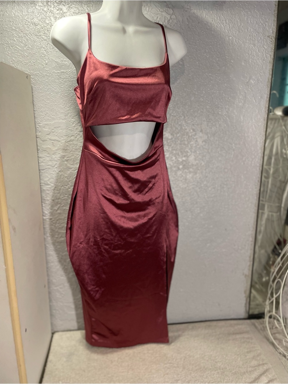 Windsor Wine Satin Cutout Midi Dress